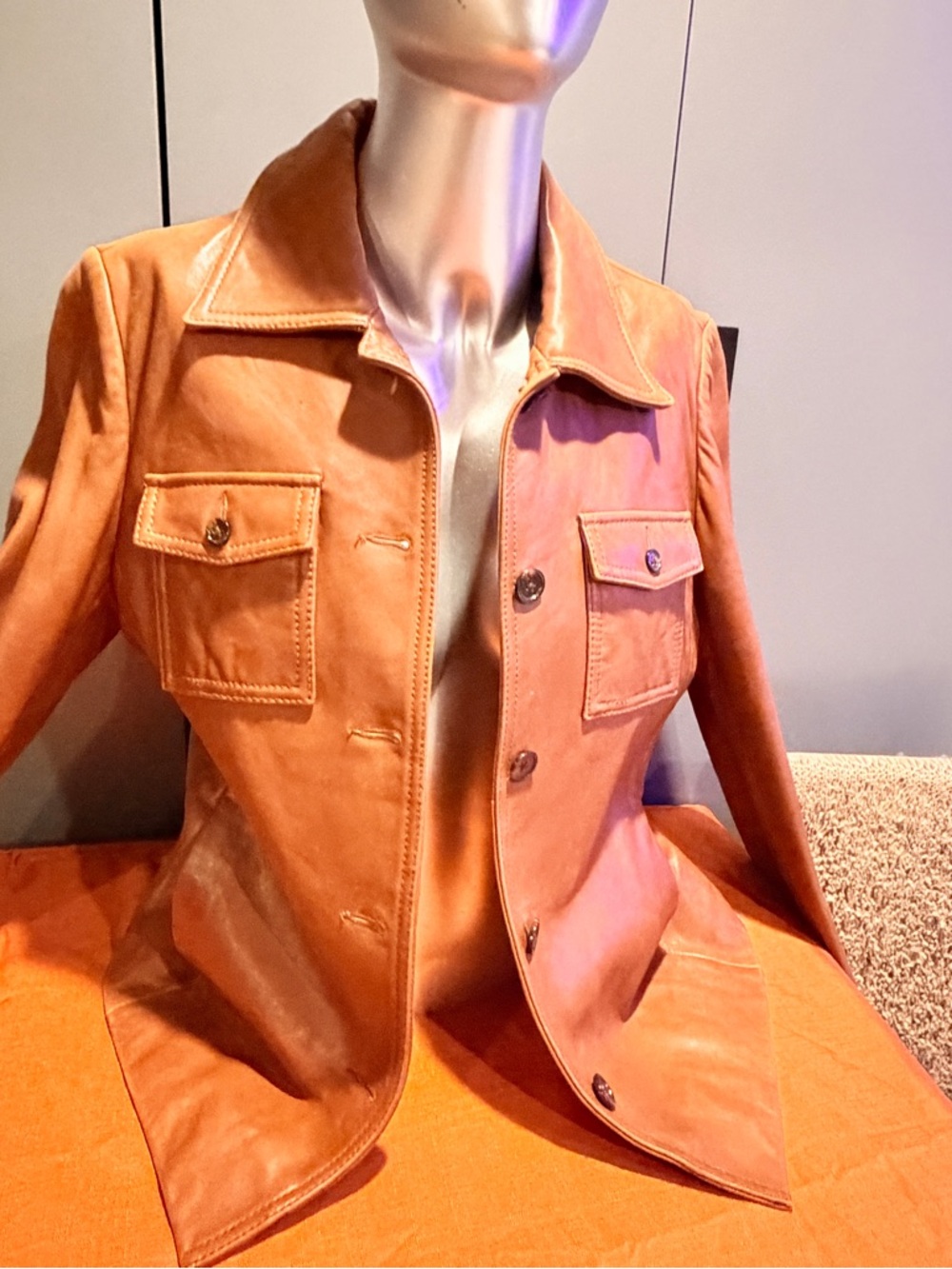 J. Crew Women's Cognac Leather Button-Front Jacket